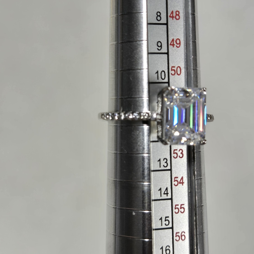 Emerald Cut Moissanite Ring – 925 Sterling Silver Pavé Band – Size 6 – 3ct - Picture 9 of 14